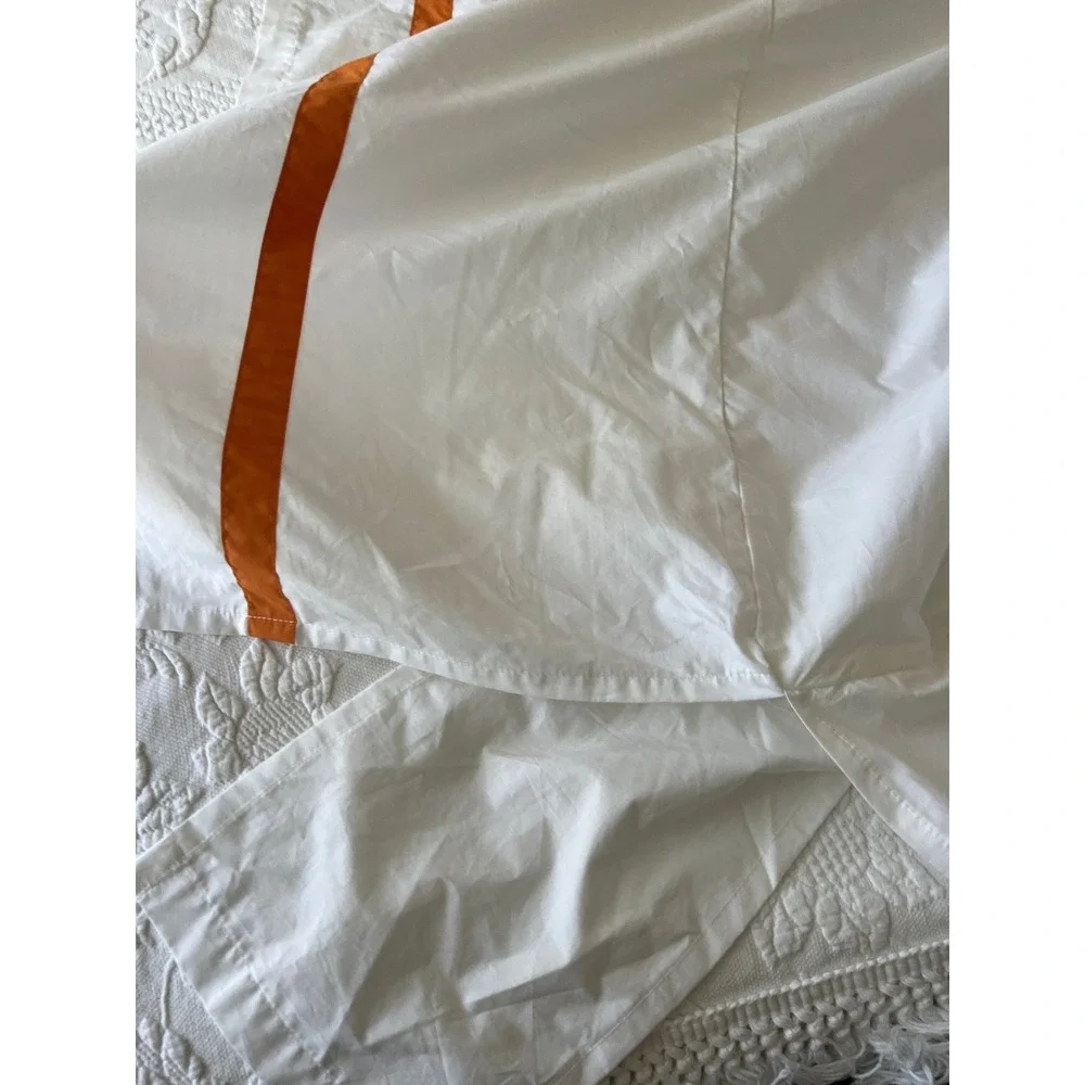 Pottery Barn Morgan Banded Full Size Bed Skirt White Orange Stripe 14